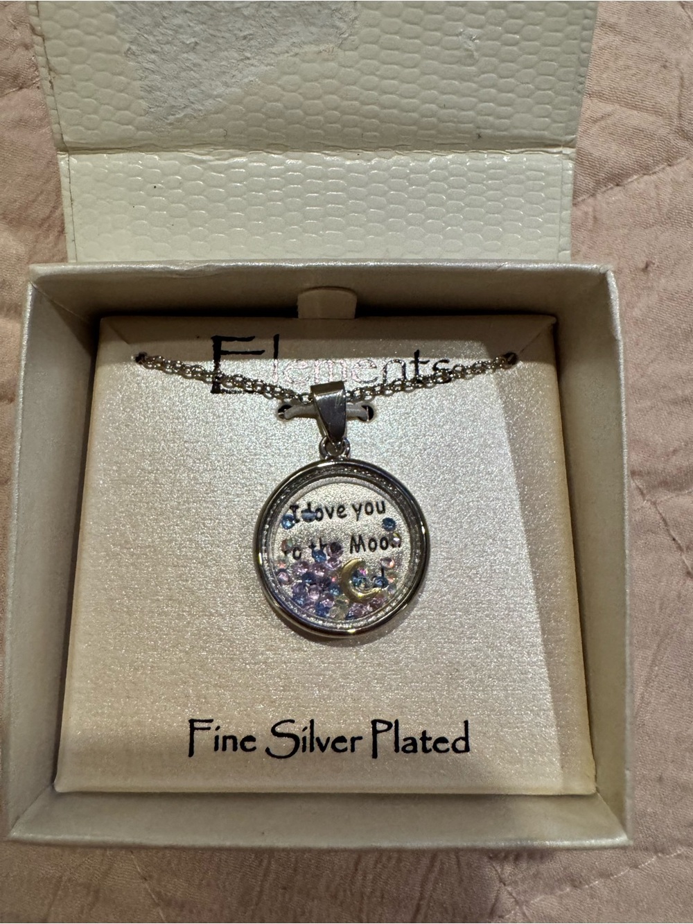 Element Silver Plated Round Pendant Necklace with Love You To Moon and Back